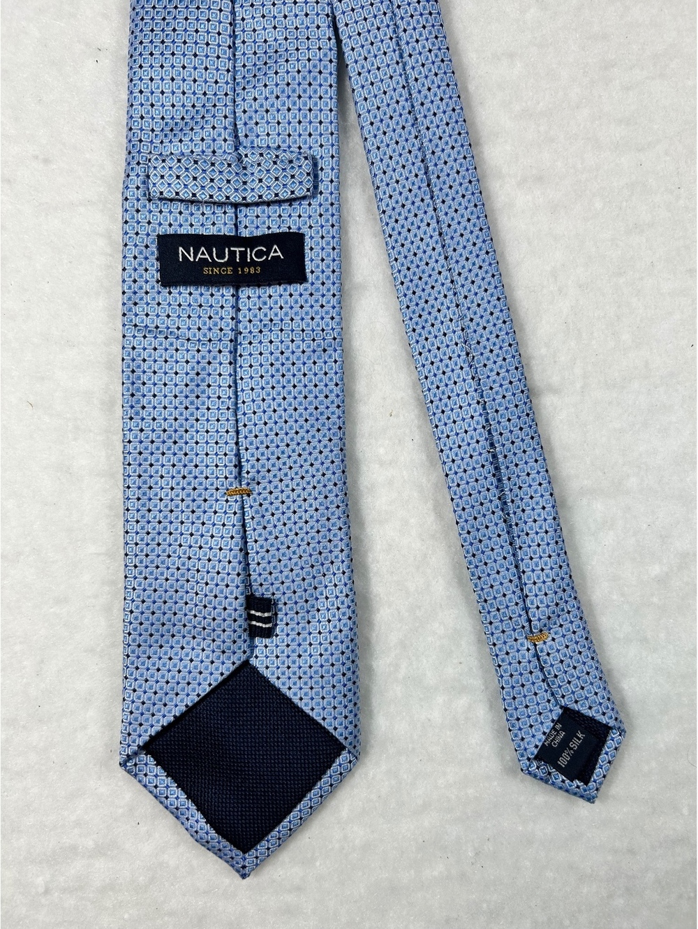 Nautica Blue Geometric Pattern Silk Tie